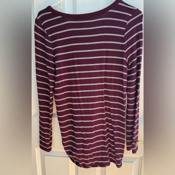 Market & Spruce | Women’s Medium | Maroon Gray Stripe Long Sleeve Tee - Picture 3 of 3